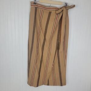 Worthington Linen Blend Wrap Skirt Tan and brown Stripes